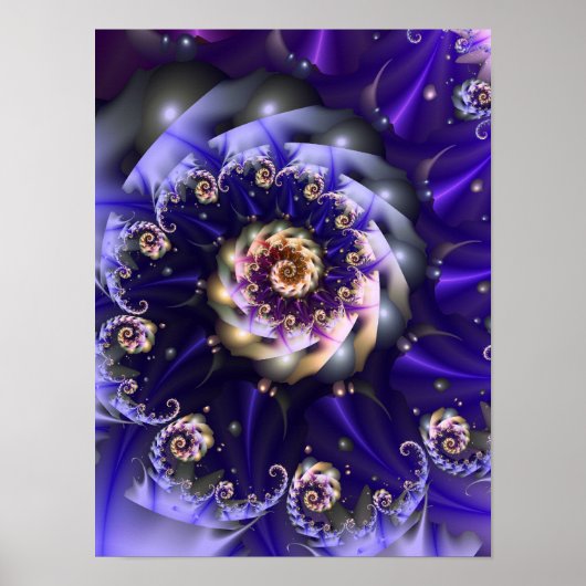 Poster Spirale fractale violette Art numérique abstrait (Devant)
