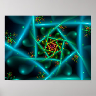 Poster Spirale géométrique bleu vert