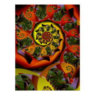 Poster Spirale psychédélique jaune orange