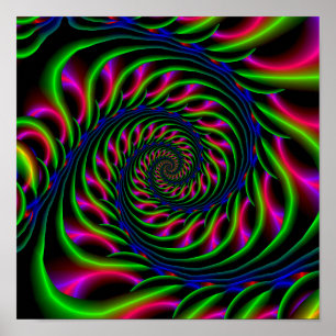 Poster Spirale Skeletal en bleu vert et rose