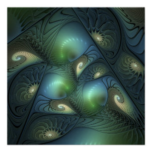 Poster Spirales Beige Vert Turquoise Art Fractal Abstrait