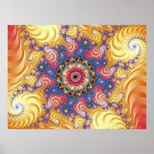 Poster Spirales jaunes colorées Mandelbrot (Devant)