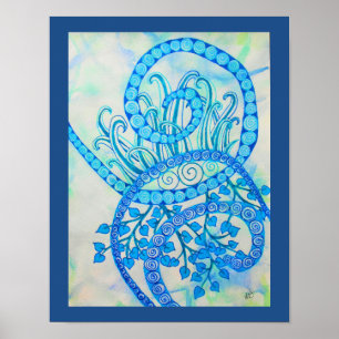 Poster Spirales vives et plantes d'abrégé sur bleu