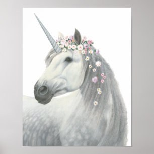 Poster Spirit Unicorn avec fleurs à Mane