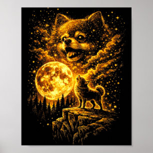 Poster Spitz nain hurle à la lune vintage 90s drôle