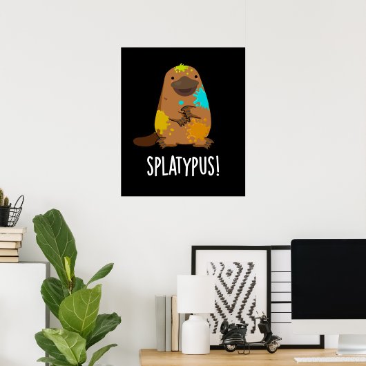 Poster Splatypus Funky Animal Platypus Pun Dark BG (Bureau à domicile)