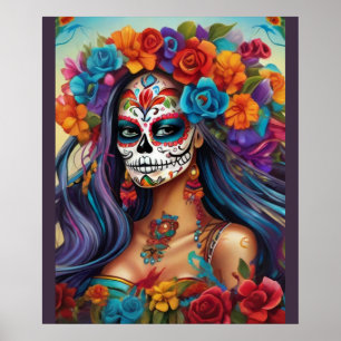 Poster Splendor floral en maquillage crâne sucre
