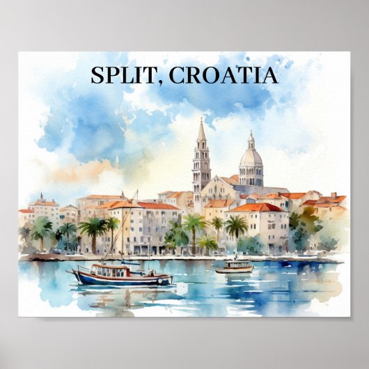 Poster Split Croatie Dalmatie Aquarelle (Devant)