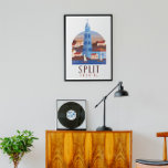 Poster Split Croatie Dalmatie Vintage<br><div class="desc">Belle vue vintage sur la mer sur la ville de Split en Dalmatie,  Croatie.</div>