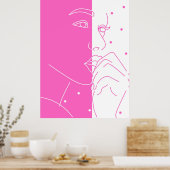 Poster Split Face Pink and White Polka Dot Line Art (Cuisine)