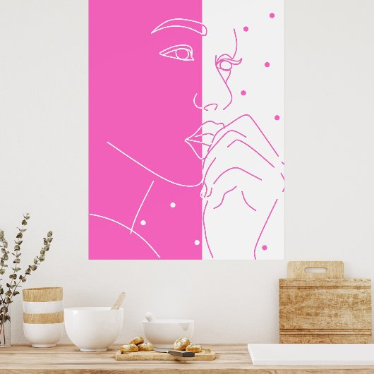 Poster Split Face Pink and White Polka Dot Line Art (Cuisine)