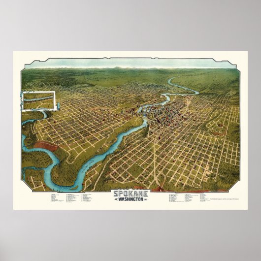 Poster Spokane, WA Carte panoramique - 1905 (Devant)