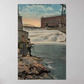 Poster Spokane, WA - Pêche en couple à Lower Falls