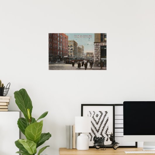 Poster Spokane, WA - Vue sur Riverside Ave. & Howard St (Bureau à domicile)