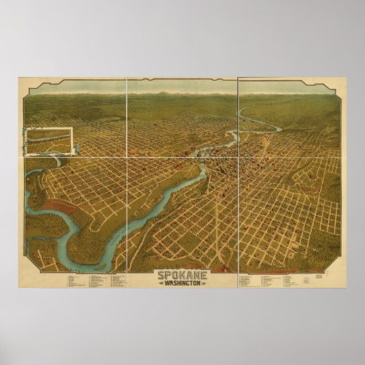 Poster Spokane Washington 1905 Antique carte panoramique (Devant)