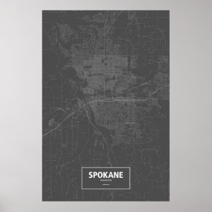 Poster Spokane, Washington (blanc sur noir)