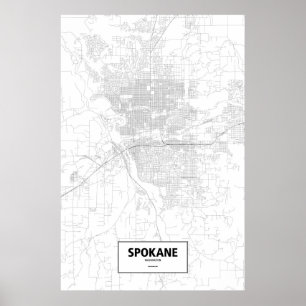 Poster Spokane, Washington (noir sur blanc)