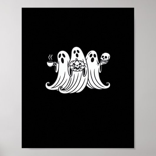 Poster Spooky Coffee Sipping Pumpkin Holding (Devant)