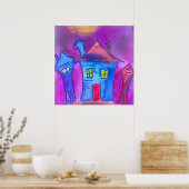 Poster Spooky Halloween Houses Watercolor (Cuisine)