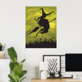 Poster Spooky Halloween Witch Flying on Broomstick (Bureau à domicile)