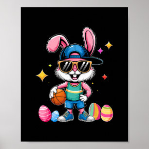 Poster Sport de Pâques Joyeux lapin de Pâques Jouant Sket