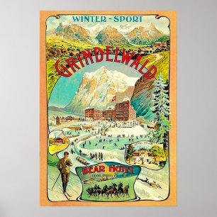 Poster Sport d'hiver à Grindelwald, Suisse, mosaïque