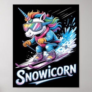 Poster Sport d'hiver de ski skieur drôle de licorne de sk