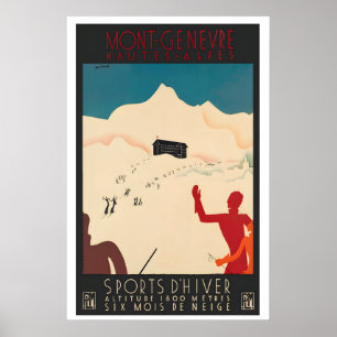 Poster Sport D'Hiver Montgenèvre France Vintage Ski