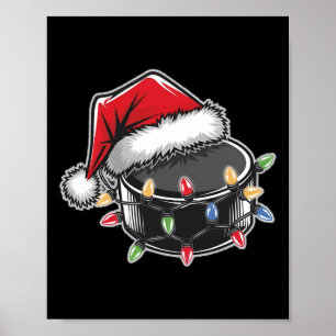 Poster Sport Hockey Puck Lumières de Noël Chapeau de Père