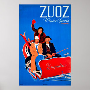 Poster Sports d'hiver à Zuoz, Engadine, Suisse