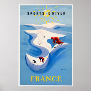 Poster Sports d'hiver Alpes Montagnes en France Vintage S