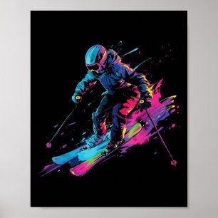 Poster Sports d'hiver Alpin Peinture Éclaboussure Skieur