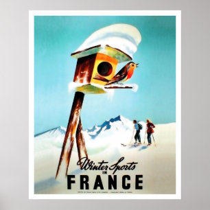 Poster Sports d'hiver en France, petit oiseau chez elle