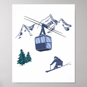 Poster Sports d'hiver Ski Scène de neige Station de ski v