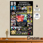 Poster Sports Diplôme supérieur 18 Photo Collage<br><div class="desc">Honorer et célébrer votre élève du secondaire sur la Nuit des Aînés, au banquet de remise des prix d'athlétisme ou à sa fête de remise des diplômes ce montage photo imprimé avec 18 photos et personnalisé avec le numéro de votre joueur, les initiales ou le monogramme de l'école, le nom...</div>