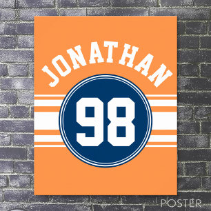 Poster Sports Jersey Blue and Orange Stripes Nom Numéro