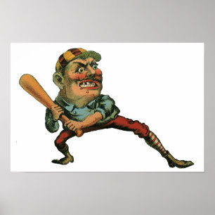 Poster Sports Vintage, joueur de baseball en colère Batte