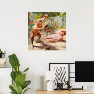 Poster Sports vintages, Enfants Jouer Sticball Baseball