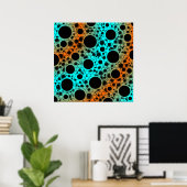 Poster Spots de bulles spatiales - Cyan/Orange (Bureau à domicile)
