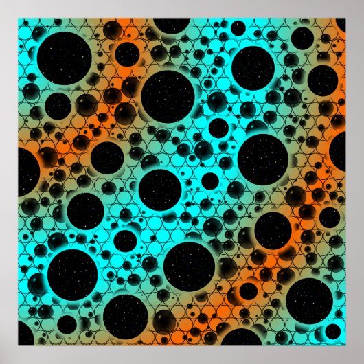 Poster Spots de bulles spatiales - Cyan/Orange (Devant)
