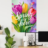 Poster "Spring is Here" Tulip Bouquet Illustration (Bureau à domicile)