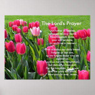 Poster Spring pink tulip flowers, The Lord's Prayer