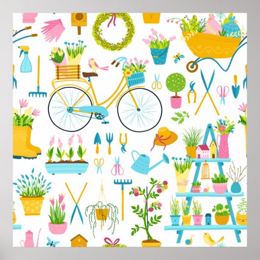Poster Spring seamless pattern in simple hand-drawn carto (Devant)
