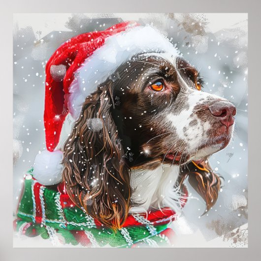 Poster Springer Spaniel Chien Noël Fêtard (Devant)