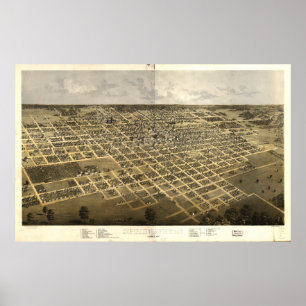 Poster Springfield Illinois 1867 Carte panoramique antiqu