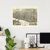 Poster Springfield, MA Carte panoramique - 1875 (Bureau à domicile)