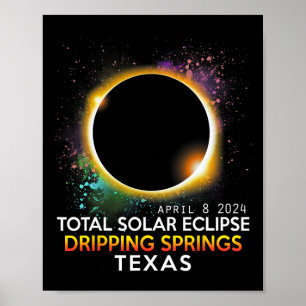 Poster Springs Texas Totalité Total Solaire Eclipse 2024