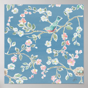Poster Springtime Pattern - Birds & Flowers