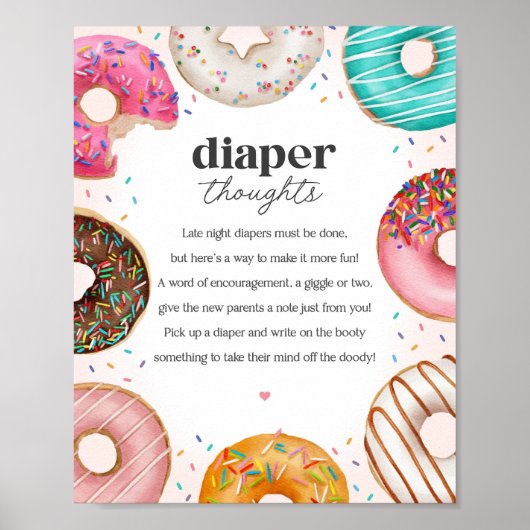 Poster Sprinted Donuts Baby shower Diaper Pensées Signe (Devant)