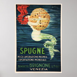 Poster SPUGNE MERMAID SPONGE Vénézuélienne Vintage Ad